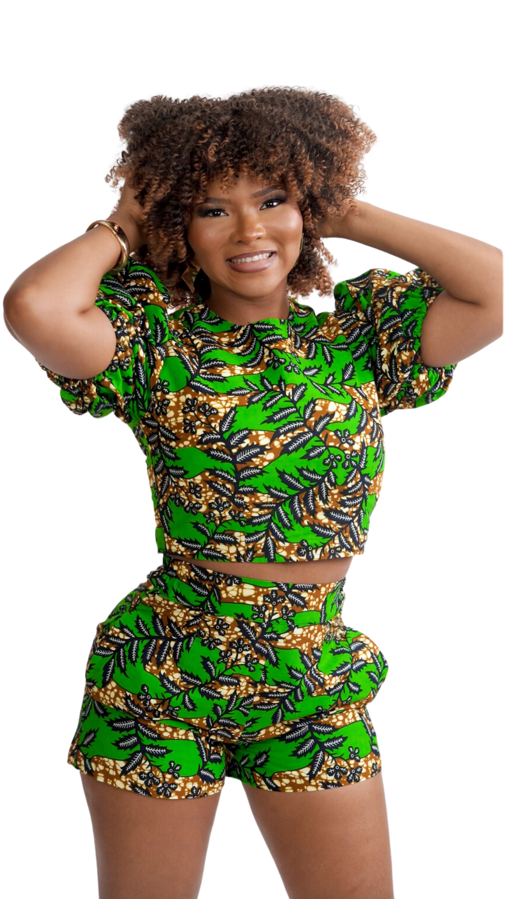 Green Ankara  Crop Top and Short Set