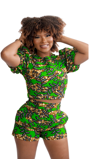 Green Ankara  Crop Top and Short Set