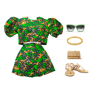 Green Ankara  Crop Top and Short Set