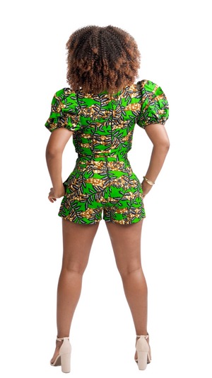 Green Ankara  Crop Top and Short Set
