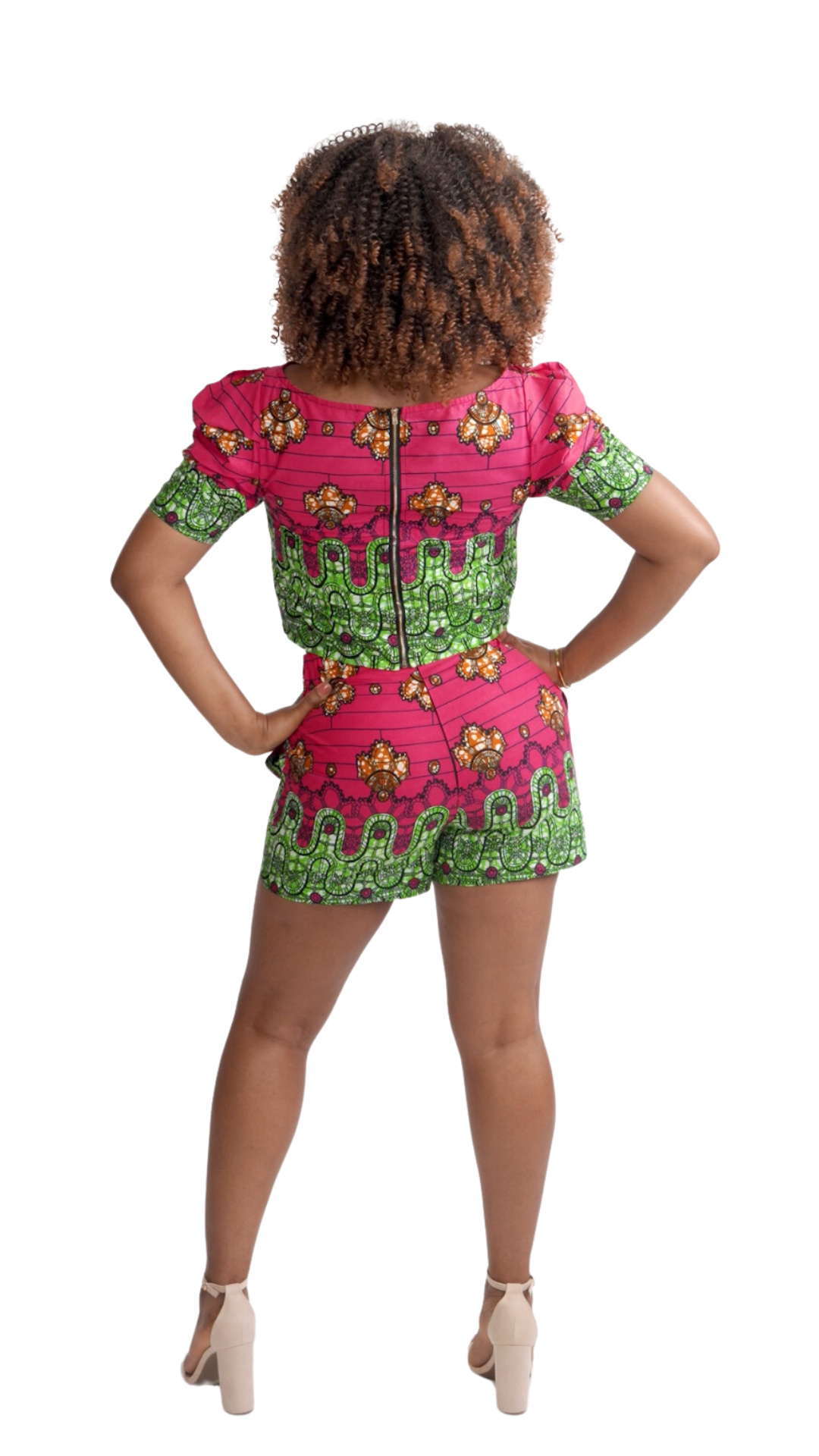 Pink and Green Ankara Crop Top and Short Set