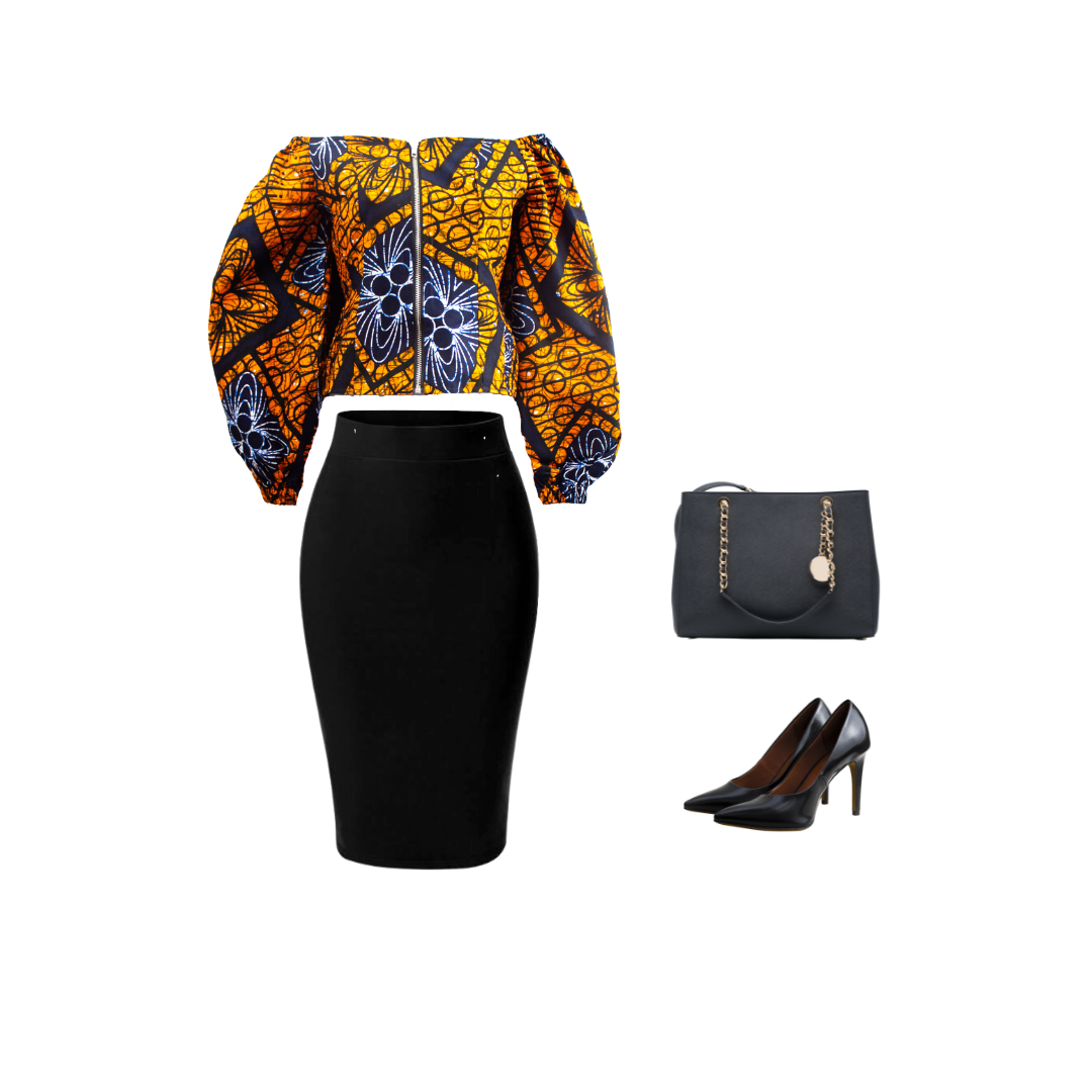 Orange Ankara Off-the-shoulder Puffy Sleeve Top