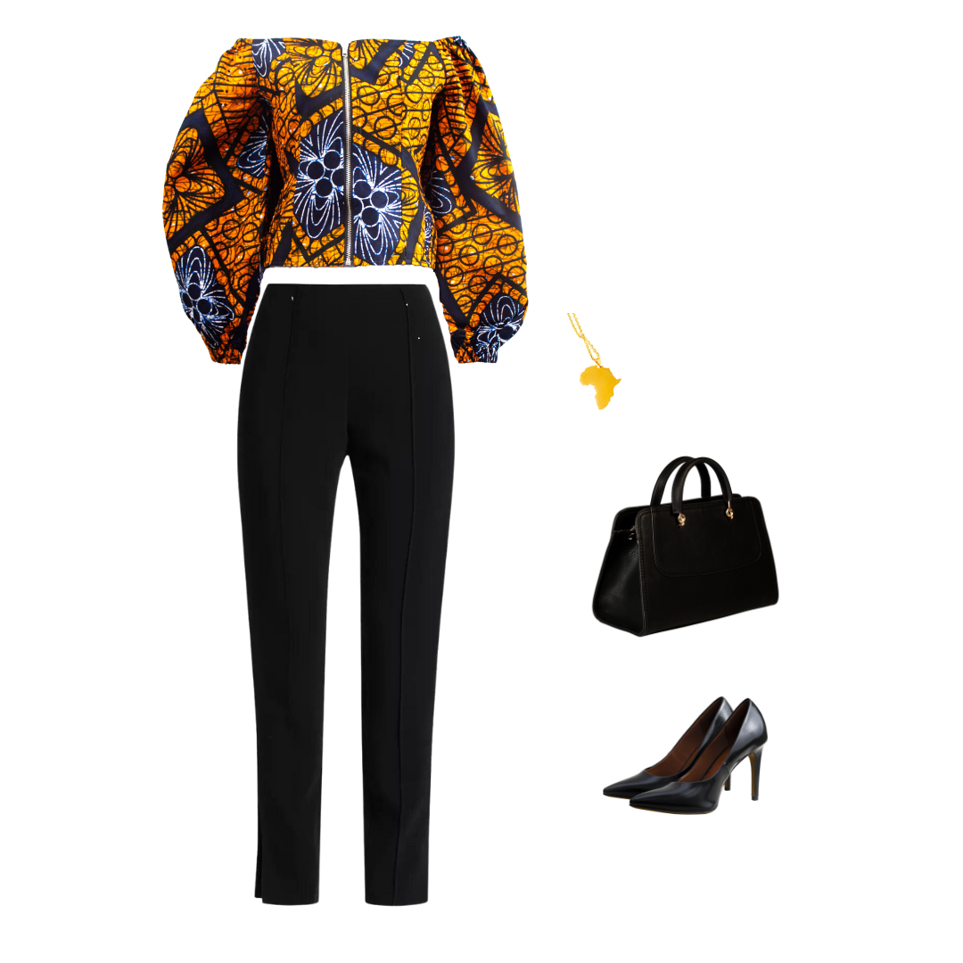 Orange Ankara Off-the-shoulder Puffy Sleeve Top