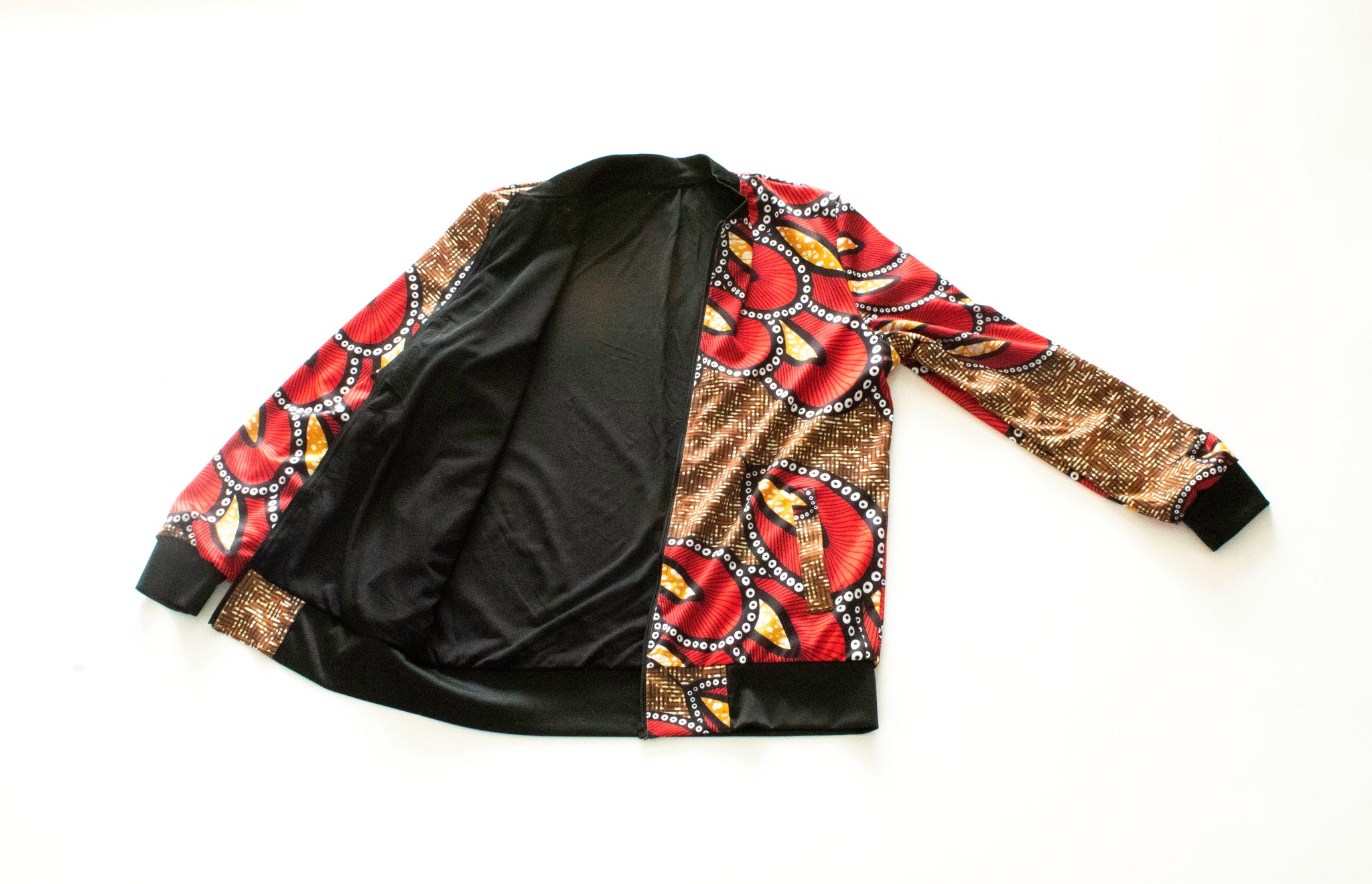 Open front Red Ankara Bomber Jacket